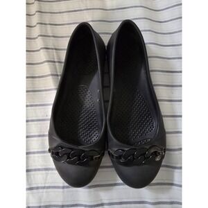 Crocs Womens Gianna Black Chain Link Ballet Flat Shoes Black‎ Slip Ons Size 4